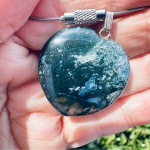 Moss Agate Pendant Necklace Heart Shaped